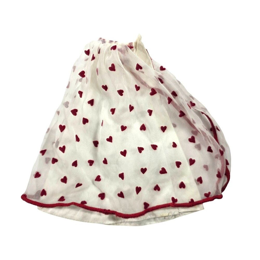 Loving you Barbie skirt Heart Print Sheer Overlay White Red Trim Accent